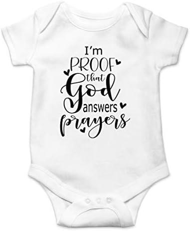 Fashions I'm Proof That God Answers Prayers Baby Bodysuit Cute Newborn Boy Funny Rompers Girl Clothes, White XS