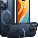 TORRAS Magnetic Ostand for iPhone 15 Pro Max Case, [Military Grade Drop Tested][Compatible with MagSafe][Built in Kickstand] Translucent Slim Back Soft Edge 6.7 inch 2023, Frost Black