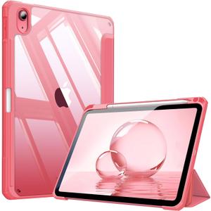 Fintie Hybrid Slim Case for iPad (A16) 11th Generation 11 Inch (2025), iPad 10th Generation 10.9 Inch (2022) - Shockproof Cover with Clear Transparent Back Shell & Pencil Holder, Pink