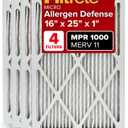 Filtrete 16x25x1 AC Furnace Air Filter, MERV 11, MPR 1000, Micro Allergen Defense, 3-Month Pleated 1-Inch Electrostatic Air Cleaning Filter, 4 Pack (Actual Size 15.69 x 24.69 x 0.81 in) (16 x 25 x 1)