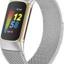 surundo Compatible with Fitbit Charge 6/Charge 5 Bands for Wmen Men, Metal Mesh Milanese Loop Adjustable Strap Replacement for Fitbit Charge 6/Charge 5 Advanced Fitness & Health Trackers (Silver)