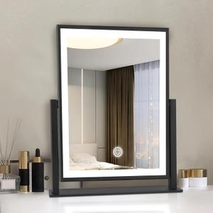 Beelux Vanity Mirror with Lights,15.3" Makeup Mirror with Light Smart Touch Control Dimmable 3 Modes Lighted LED Mirror 360Rotation Black for Christmas Birthday Thanksgiving Mother's Day