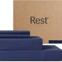 REST Evercool+ Cooling Sheet Set, Full Size, Midnight Blue, Breathable Bed Sheets for Hot Sleeper and Night Sweats, with Pillowcases, with Ionic+ Self-Cleaning Silver Yarn for Sensitive Skin, 4PCS