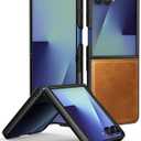 Foluu for Samsung Galaxy Z Flip 7 5G Case, Galaxy Z Flip 7 Leather Case, PU Leather + Hard PC Shell Ultra Thin Slim Durable Protective Phone Case Cover for Samsung Galaxy Z Flip7 5G 2025 (Yellow)