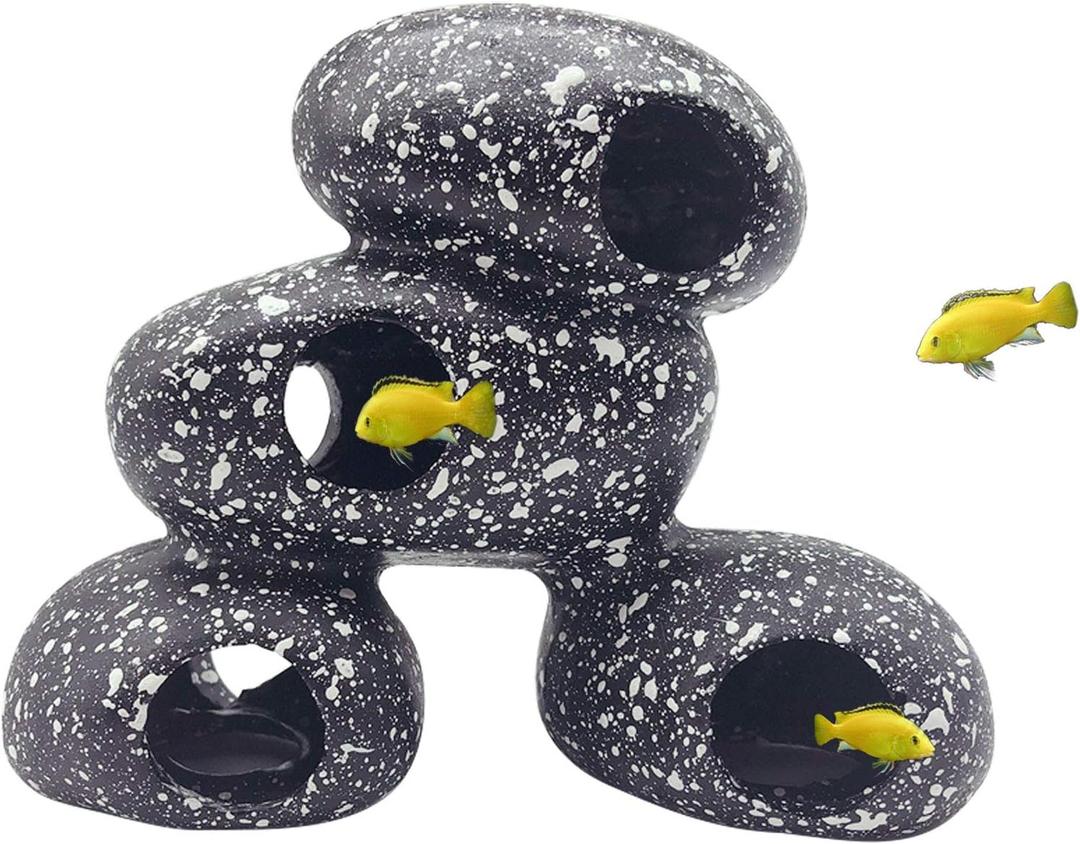PINVNBY Aquarium Stone Hideaway Decoration,Resin Cichlids Rock Decor Realistic Betta Hideout Shelter Cave Fish Tank Ornament for Shrimp Short Bream Crayfish(L)
