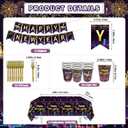 137Pcs New Years Eve Party Supplies Happy New Year 2026 Decorations New Years Eve Decorations Tableware Set with Happy New Year Banner Plates and Napkins