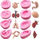 8 Pcs Organs Fondant Molds, Human Lung Heart Brain Silicone Molds, Halloween Gastrointestinal Kidney Cake Decorating Supplies, Chocolate Candy Cookies Marzipan Clay Resin Soap Candle