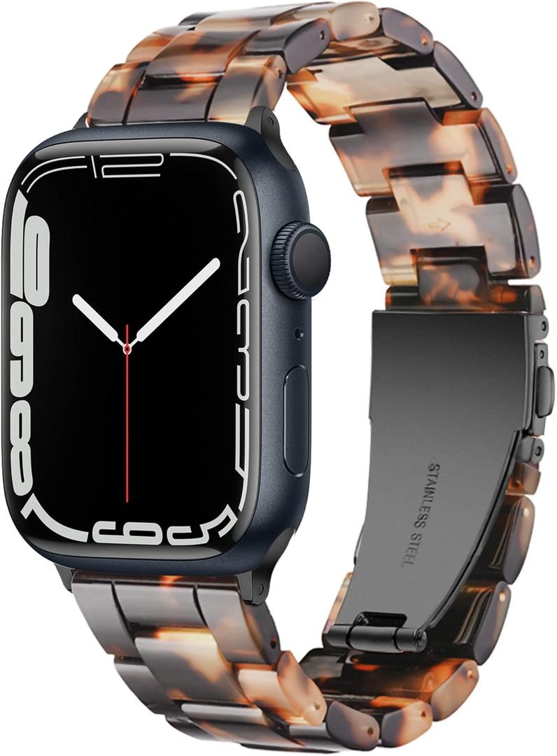 Light Apple Watch Band-Fashion Resin Apple Watch Series 9 Series 8 band, iWacth Bands, Apple Watch Bands for Women, Compatible with Apple Watch Series 9 8 7 SE 6 5 4 3 1 Ultra 2(Tortoise Stone for Black)