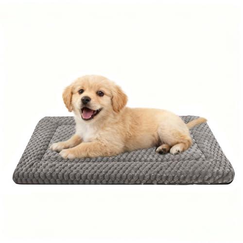 Dog Bed Crate Mat, Soft Durable Washable Anti-Slip Kennel Pad for Dogs & Cats, Reversible (Light Gray, S(24"*18"*1.5"))