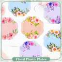 60Pcs Floral Plastic Plates - 7.5inch Dessert Plate Disposable - Heavy Duty Tea Party Plates - Premium Flower Plate Decorations for Birthday Baby Shower Wedding Party Supplies