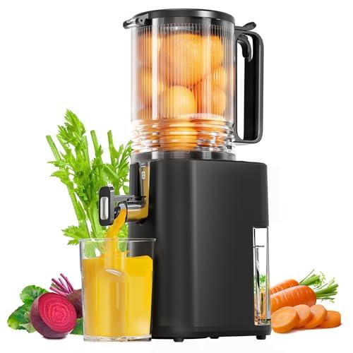 Cold Press Juicer, 5.5inch Wide Feed Chute Juicer Machine, Slow Masticating Juicer for Whole Vegetables & Fruits, Black