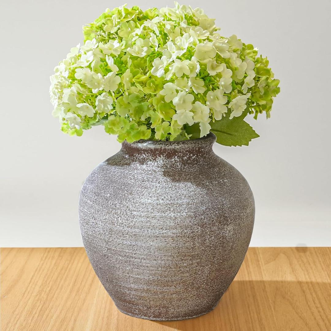 Ceramic Flower Vase Home Decor, Farmhouse Rustic Vintage Decorative Vases, Pottery Boho Flowers Vases for Dining Table, Living Room, Shelf, Kitchen, Bedroom (6.2"-Terracotta)