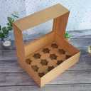 ONE MORE [20-Packs] Brown Cupcake Boxes 12 Holders, Cake Carrier Food Grade Kraft Pop-up Bakery Boxes 13.8 x 9.5 x 4inch with Inserts and PVC Windows Fits 12 Cavity Cupcake or Muffins Pack of 20