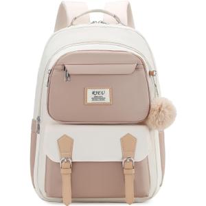 School Backpack for Teen Girls,15.6in Laptop Backpack Kids Backpack for Middle School College Students,Cute Bookbag for Women,Khaki Beige
