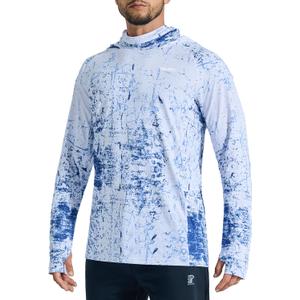 Men's Sun Protection Fishing Shirts UPF 50+ Lightweight Hoodie Long Sleeve UV SPF Hooded Shirts with Mask Rash Guard (XX-Large, Blue Tie-dye)