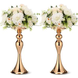 Sadnyy 2 Pcs Metal Flower Arrangements Stand Metal Wedding Centerpiece Stand Gold Vase Centerpiece Tall Table Decor Flower Vase for Wedding Reception Event Party Hotel Home Decor (12.6 Inch)