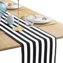 BOXAN Classic Black and White Striped Table Runner, Modern Stripes Pattern Elegant Cotton Canvas Table Top Decor for Art Deco Wedding, Bridal Shower, Bachelorette Party Decorations, 12" x 108"