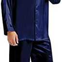 Lonxu Pajamas Set Mens Silk Satin Pajamas Long Sleeve Loungewear Two-Piece Sleepwear Button-Down Pj Set 2XL