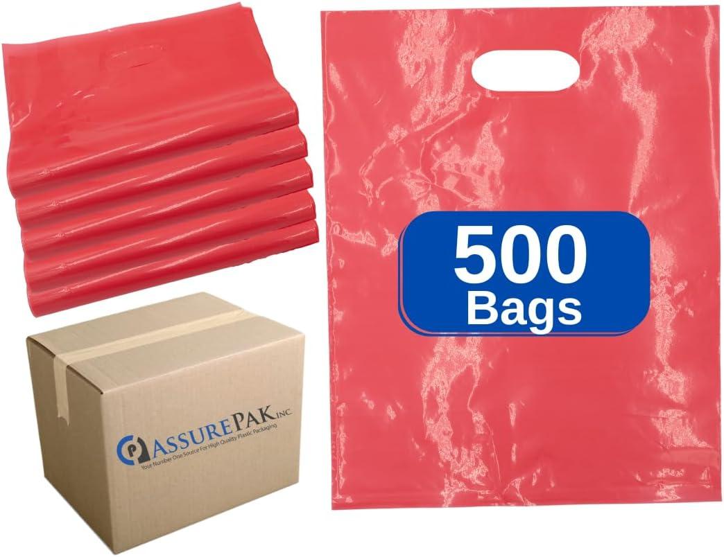 ASSUREPAK LDPE Die Cut Merchandies Bags - 500 Bags - 12"x15" - 1.5 mil - Pink - 1215DCPINK