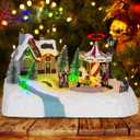 Afirst Christmas Village Houses Santa Clause Xmas Tree Moving Train with Motion & Lights Lighted Christmas House Light Up Musical with USB Indoor Display Figurines Decoration