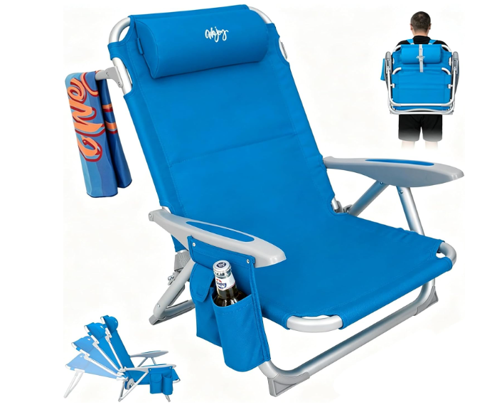 #WEJOY Beach Chairs for Adults,Adjustable 4 Position for Beach,Lawns
High Back,Lightweight only 6.6 lbs,Reclining,Easy Carrying,25" Wide Seat,Support 400 lbs,with Padded Backpack & Cup Holder