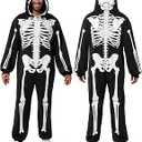 Spooktacular Creations Halloween Skeleton Costume, Adult Skeleton Costume Hooded Jumpsuit, Zipup Jumpsuit for Adult Women Halloween Cosplay Themed Parties, XS