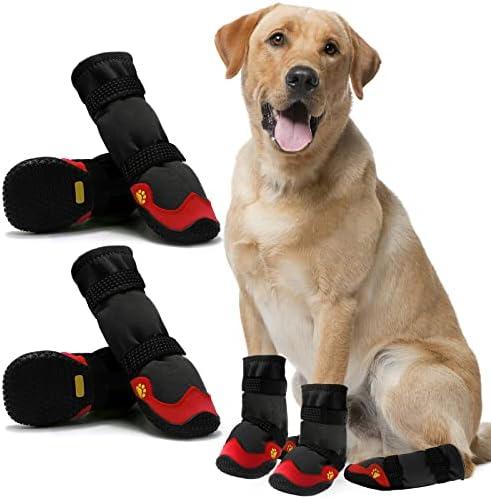 Dog Shoes for Hot Pavement Anti-Slip Dog Boots & Paw Protectors for Summer Rainy Day Dog Snow Boots Waterproof Dog Shoes for Small Medium Large Dogs with Reflective Straps for Hiking 4Pcs 2