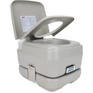 Camco 2.6-Gallon Portable Toilet - Features Detachable Holding Tank w/Sealing Slide Valve & Bellow-Type Flush - Easy Transport w/Compact Lightweight Design & Carry Handle - Gray (41531)