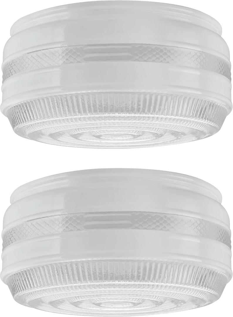 2 x Aspen Creative 23604-02, 6" Clear And White Drum Replacement Glass Shade For Ceiling Fixture, Fitter: 5-5/8", 6" D x 3-1/4" H, 2 Pack