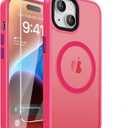 2 x DEERLAMN Magnetic Matte Case for iPhone 15 with Screen Protector, [Compatible with MagSafe][Military Grade Drop Protection] Slim Translucent Shockproof Protective Phone Cover, Hot Pink