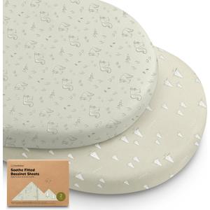 2-Pack Organic Bassinet Sheets for Girls, Boys - 100% Cotton Bassinet Mattress Sheets Compatible with Halo Bassinest Swivel Sleeper, Graco, Baby Delight, Chicco, Fitted Bassinet Sheets (Pine Grove) (33"x 17")