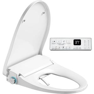Electric Heated Bidet Warmer Water Toilet Seat with Heated Seat for Elongated, Warm Air Dryer, Endless Warmer Water, Remote Control, Curved Spray Bar, Power Cord, Clean Water