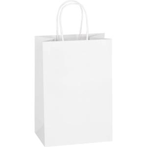 Mlyta 100 Pack 5.25x3.25x8.5 Inch Small White Kraft Paper Gift Bags with Handles Bulk for Goodie, Party Favor Brithday Grocery Shopping, Business Wedding Retail Craft Treat To Go, Merchandise Sacks