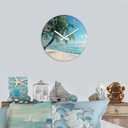 XFM Large Beach Wall Clock Silent Non-Ticking Battery Operated Clocks 24 Inch Blue Ocean Tropical Palm Tree Wall Clock Decorative for Living Room Kitchen Bedroom Office