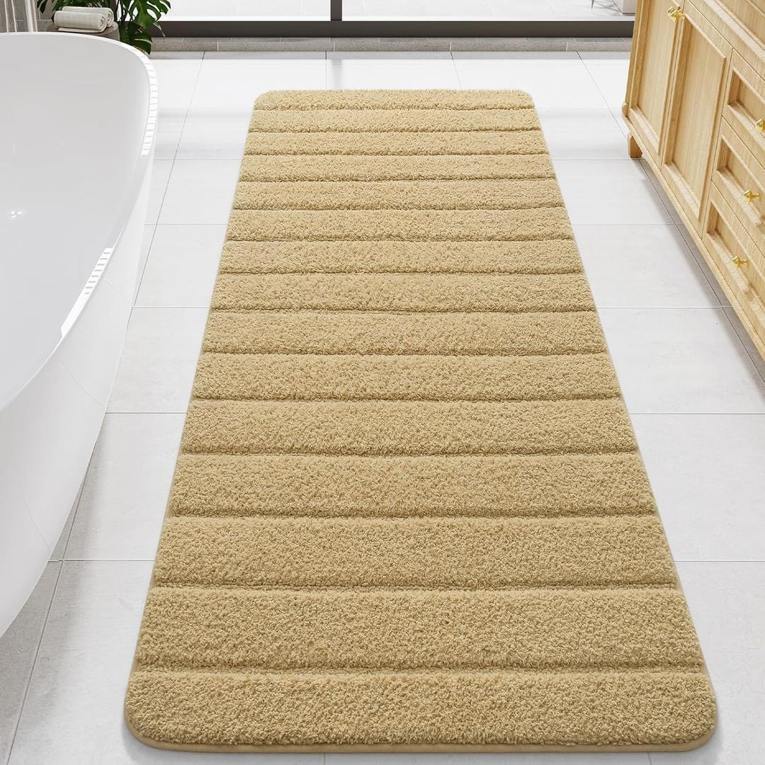 LOCHAS Long Bathroom Rugs Runner, 24" x 60" Large Bath Rug Non Slip Washable, Absorbent Microfiber Bath Mat Luxury Soft, Cozy Bathroom Runner Rug for Shower Quick Dry, Beige