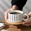 LUKA 6 Ounce Porcelain Stackable Espresso Cups with Saucers and Metal Stand Set of 4, Ceramic Cappuccino Cups Set for Specialty Coffee Drinks, Latte, Cafe Mocha and Tea, Stripes, White