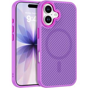 BENTOBEN Carbon Fiber for iPhone 17 Case 2025 [Compatible with MagSafe] Magnetic Phone Case iPhone 17 6.3" Slim Thin Smooth TPU Bumper with Drop Protection Anti-Yellow Women Men Cases Cover, New Pink