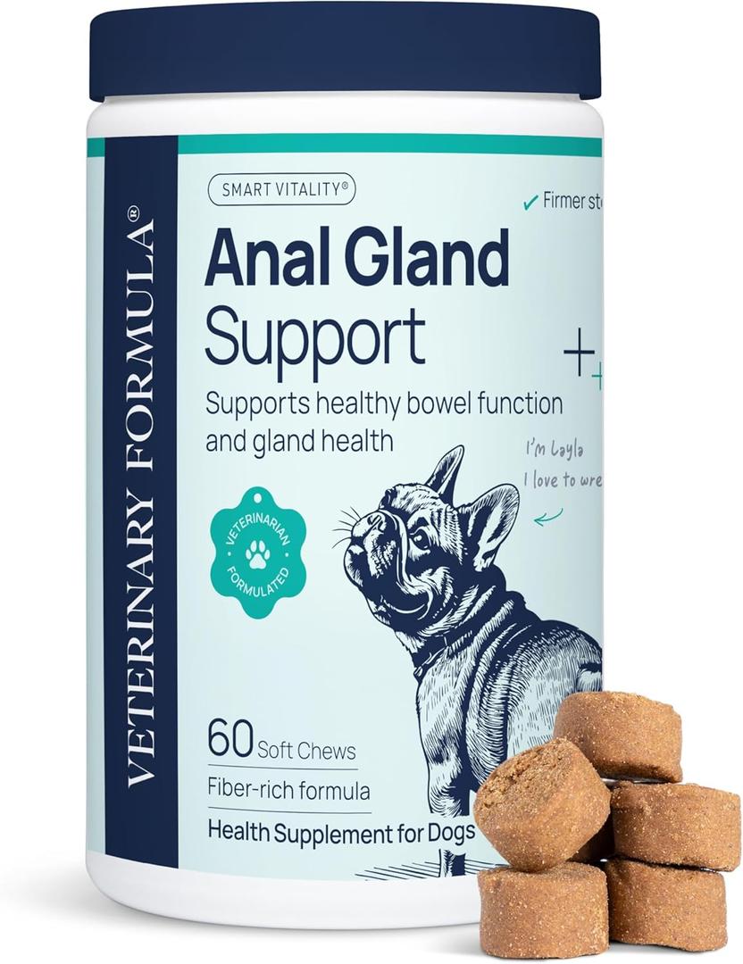 Veterinary Formula Anal Gland Support for Dogs  Vet-Formulated No Scoot Chews with Pumpkin, Ginger, Agave Inulin & Probiotics  Supports Scooting, Stool Quality & Digestive Health, 60 Soft Chews, Exp: 10/2027