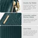 Large Capacity Wallets for Women Crocodile RFID Blocking 19 Card Slots Organizer Wallet Womens Billfold Long Purse Credit Cards Holder with Double Zipper, Pine Green