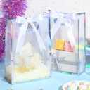 Aliceset 12 Pcs Clear Plastic Gift Bag with Die Cut Handles Reusable PP Favor Bag with Ribbon for Wedding Bridal Birthday Baby Shower Party Small Business, 7x10x3.15 Inch(Iridescent)