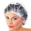 100 Disposable Clear Mop Mob Caps Clipped Hair Head Cover Shower Cap Plastic for Beauty Salon,Food Service,Hospitals,Laboratories,Manufacturing or Spray Tanning