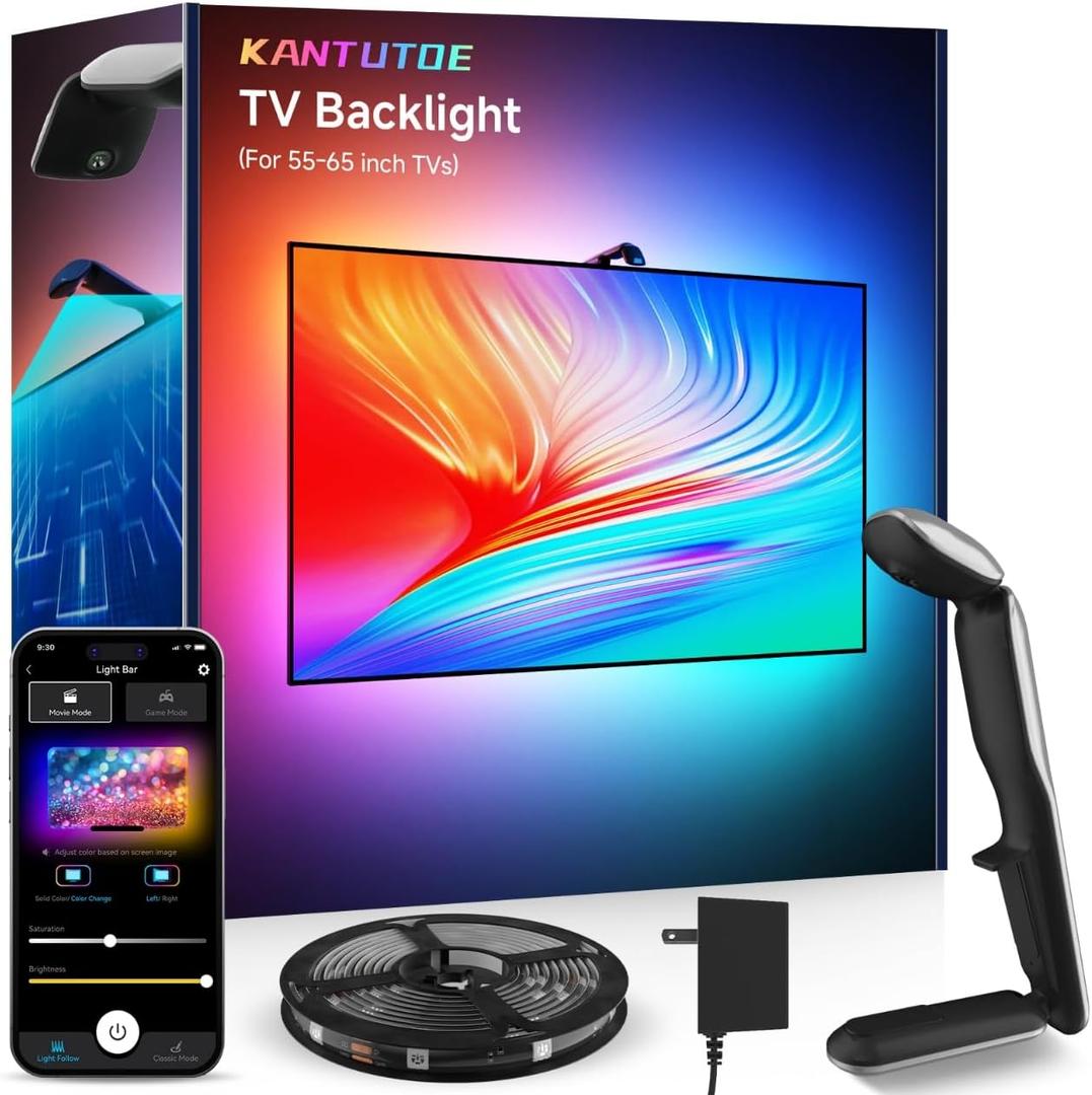 KANTUTOE TV LED Backlight Sync to Screen, 13.7ft LED Lights for 45-65 Inch TVs & PC Monitors, Smart App Control TV Lights That Change with TV, Backlight with Camera, Music Sync Strip Lighting