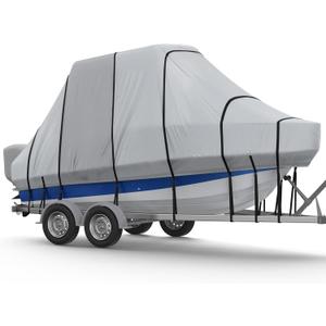 RVMasking Hard Top/T-Top Boat Cover, 1200D Partial Reinforced Waterproof Heavy Duty with Motor Cover for Center Console Boat with T TOP Roof, 20'-22' Long Beam Width up to 106", Gray