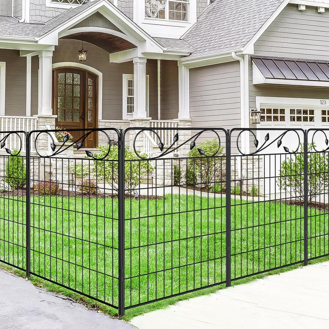 Decorative Black Garden Fence 36in(H) X18.6ft(L) 8 Panels Leaf Metal Wire Border Fence for Landscape Patio Flower Bed Garden Fencing for Yard Panel Animal Barrier for Dogs