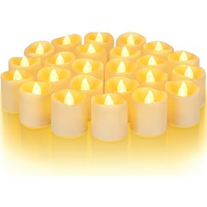 Homemory 24Pack Flameless LED Votive Candles, 200+Hour Long Lasting Electric Fake Candles, Battery Operated Tealights in Warm White for Christmas, Wedding Decor (Ivory Base, Batteries Included)