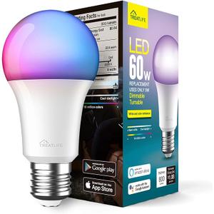 TREATLIFE Smart Light Bulbs, UL Certified WiFi Bluetooth Color Changing Light Bulb, A19 LED Smart Bulb Works with Alexa & Google Home, 60W Equivalent 800 Lumen, for Smart Home Lighting