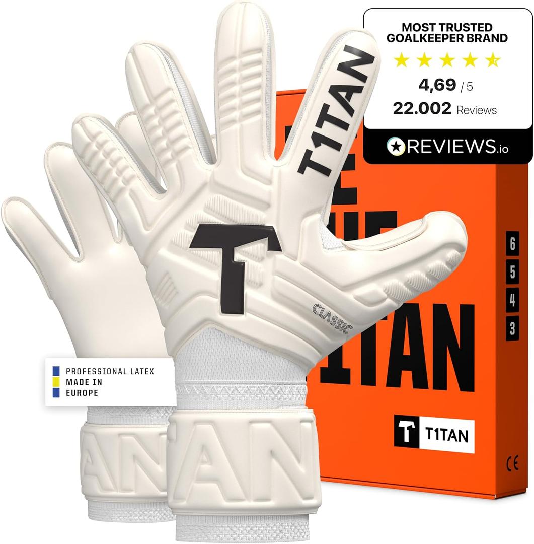 T1TAN Classic 1.0 White-Out Junior - Soccer Gloves Kids - Goalie Gloves for Goalkeeper - Football - Kids & Youth - Size 4