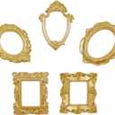 Mini gold frames Mini frame Small Picture Frames Magnetic Picture Frames for Refrigerator Vintage Picture frames Antique Vintage gold frame Jewelry Display Photo Frame Christmas Decor(5pcsGold)