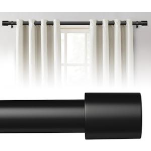 Extra Long Curtain Rods for Windows 240 Inches, 1 Inch Diameter Adjustable Black Curtain Rod, Heavy Duty Modern Curtain Rod with Simple Finials, 32"-240"