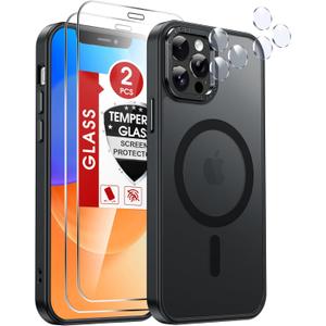 2 x LeYi for iPhone-12-Pro-Max Case:[ Screen Protector X2+ Camera Cover X2] i Phone 12Pro Promax Cases Compatible with Magsafe Funda para iPhone12 Pro Max Magnetic Protective Heavy Duty Slim, Black